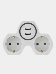 Двойник электрический REXANT, с заземлением и защитными шторками, 16 А+2 USB порта, 2,4 А