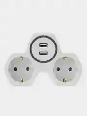 Двойник электрический REXANT, с заземлением и защитными шторками, 16 А+2 USB порта, 2,4 А