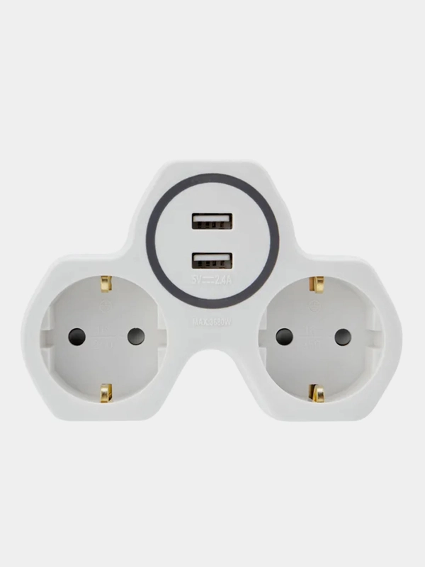 Двойник электрический REXANT, с заземлением и защитными шторками, 16 А+2 USB порта, 2,4 А