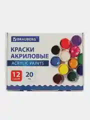Акриловые краски Brauberg, 192564, художественные матовые, акрил набор 12 цв для рисования