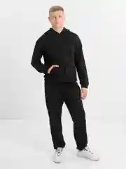 Черный костюм мужской спортивный: худи и брюки, костюм утепленный