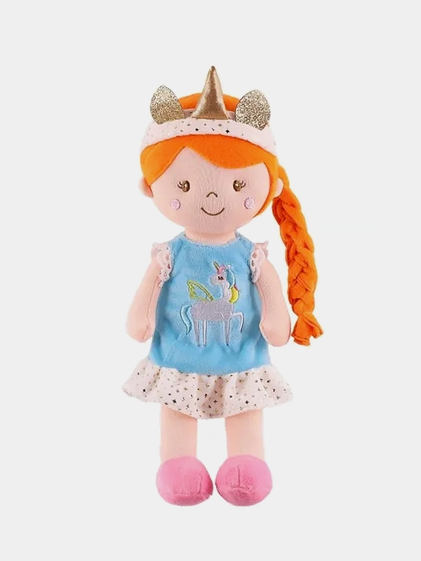 Мягкая игрушка Maxitoys "Кукла Хлоя", с рыжей косичкой, в голубом платье, 30 см