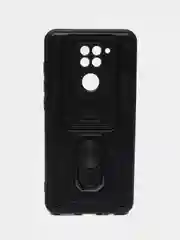 Черный чехол Xiaomi Redmi Note 9 / Сяоми Редми Нот 9 c металлическим кольцом и защитой камеры