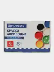 Акриловые краски Brauberg, 192562, художественные матовые, акрил набор 6 цв для рисования