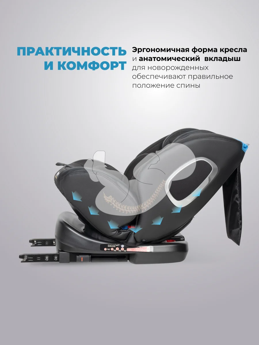 Черный автокресло детское ISOFIX Farfello YB102A группа 0+/1/2/3 (0-36 кг), экокожа
