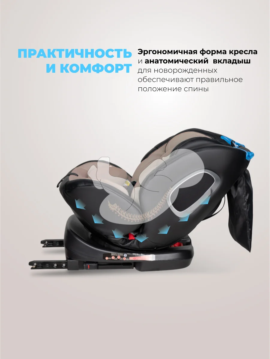 Бежевый автокресло детское ISOFIX Farfello YB102A группа 0+/1/2/3 (0-36 кг), экокожа