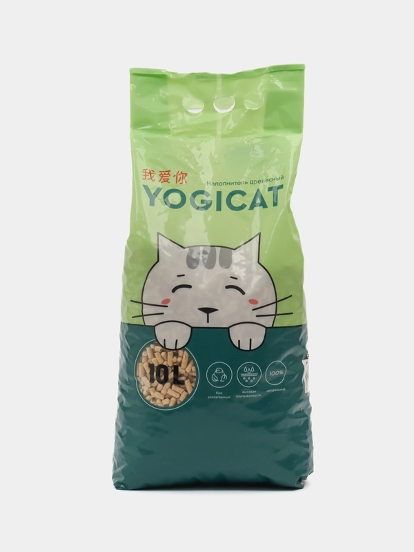 Впитывающий древесный наполнитель для кошачьего туалета YogiCat 10 литров