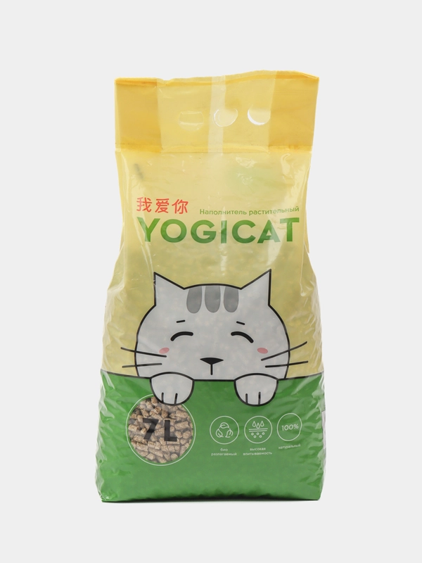 Впитывающий растительный наполнитель для кошачьего туалета YogiCat 7литров
