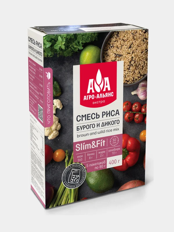 Смесь бурого и дикого риса Агро-Альянс Экстра, в пакетиках для варки, 5 пакетиков по 80 г