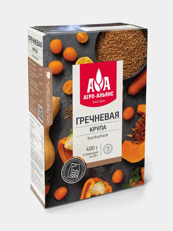 Крупа гречневая Агро-Альянс Экстра, в пакетиках для варки, 5 штук по 80 г