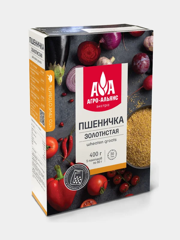 Крупа пшеничная Агро-Альянс Экстра "Пшеничка Золотистая", в пакетиках для варки, 5 х 80 г