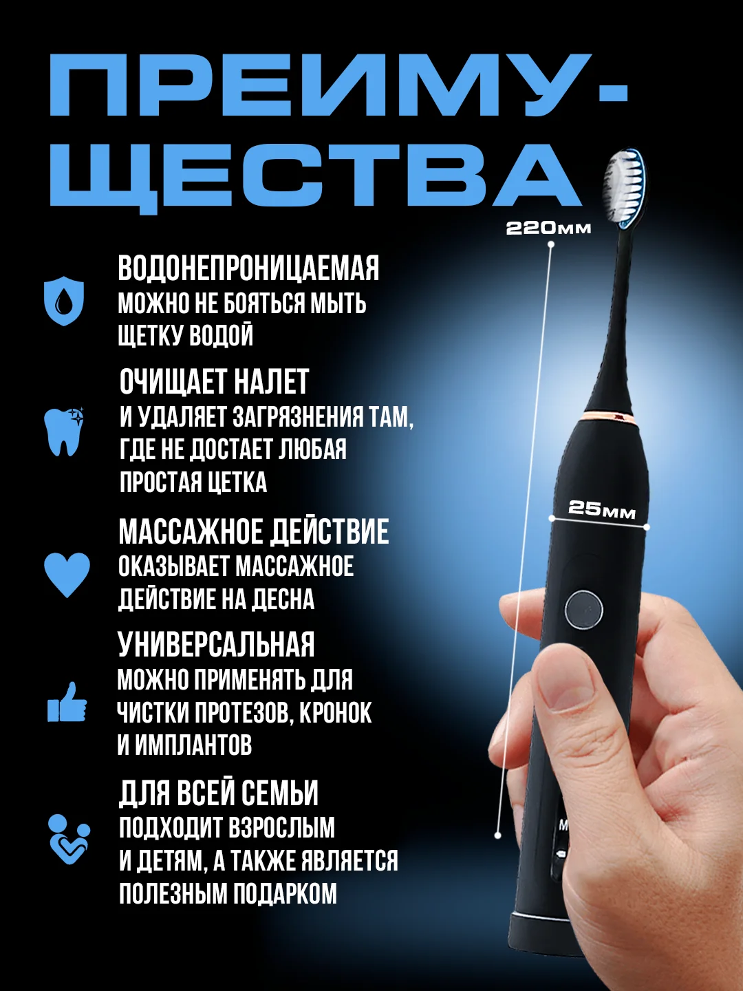 Белый электрическая зубная щетка со сменными насадками