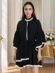 Черный платье женское с рюшами и воланами