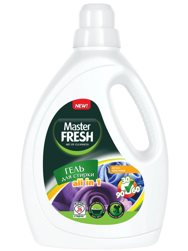 Master FRESH гель для стирки ALL IN 1  1,3л повышенное содержание ПАВ HDPE флакон с ручкой