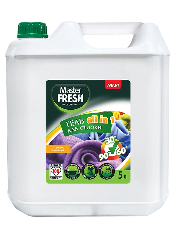 Master FRESH гель для стирки ALL IN 1 5л повышенное содержание ПАВ канистра HDPE с ручкой