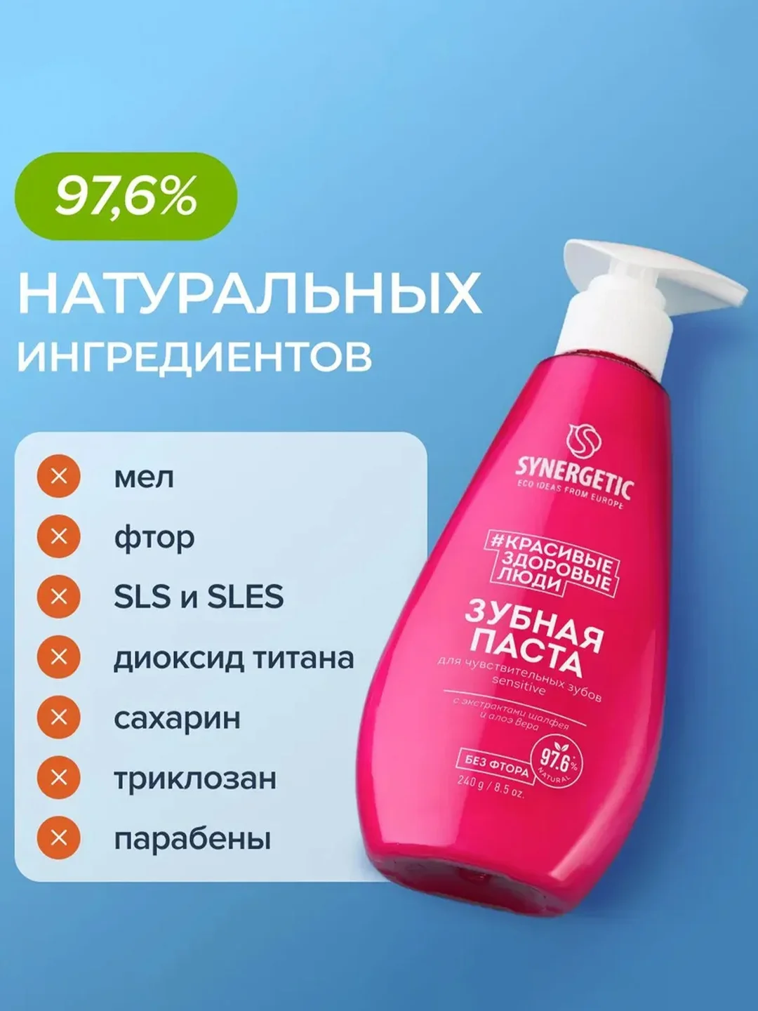 Зубная паста SYNERGETIC SENSITIVE для чувствительных зубов, 240 г