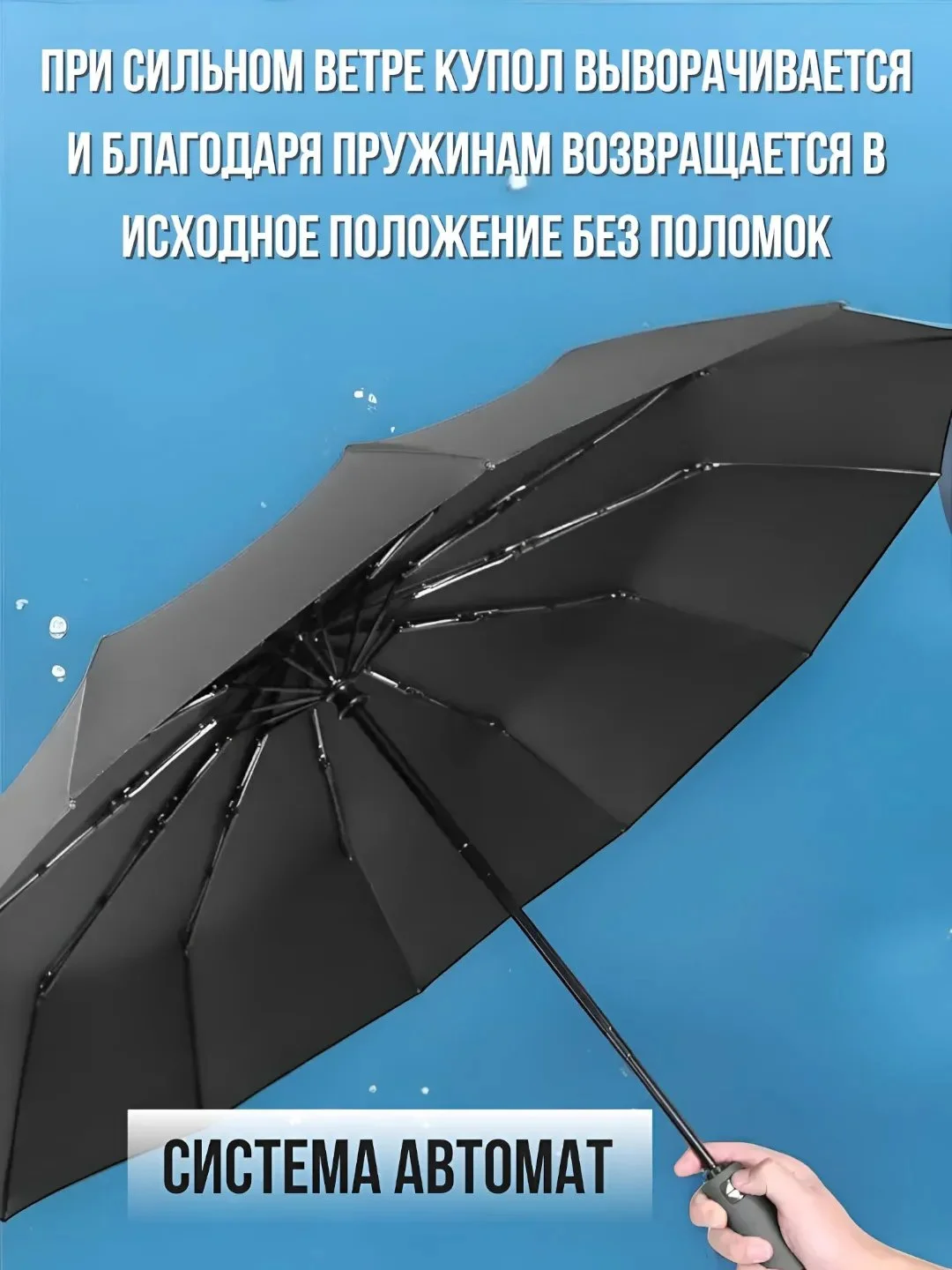 Черный зонт - автомат, черный, складной, автоматический, антиветер, унисекс