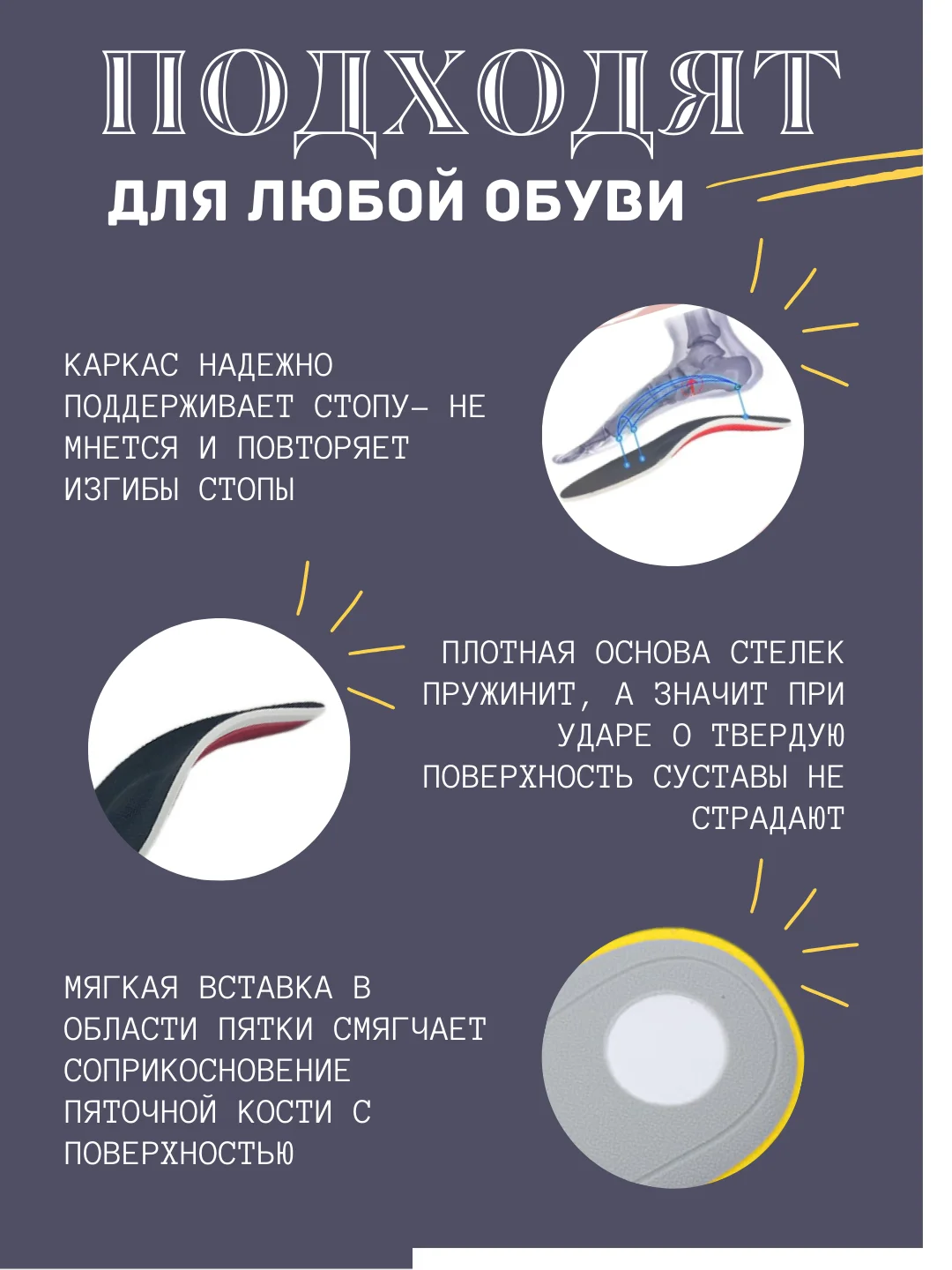 Желтый стельки при плоскостопии для обуви и кроссовок, каркасные, спортивные, размер 35-39, 40-46