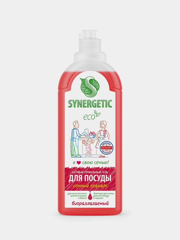 Средство для мытья посуды и детских игрушек SYNERGETIC "Сочный гранат", 1 л
