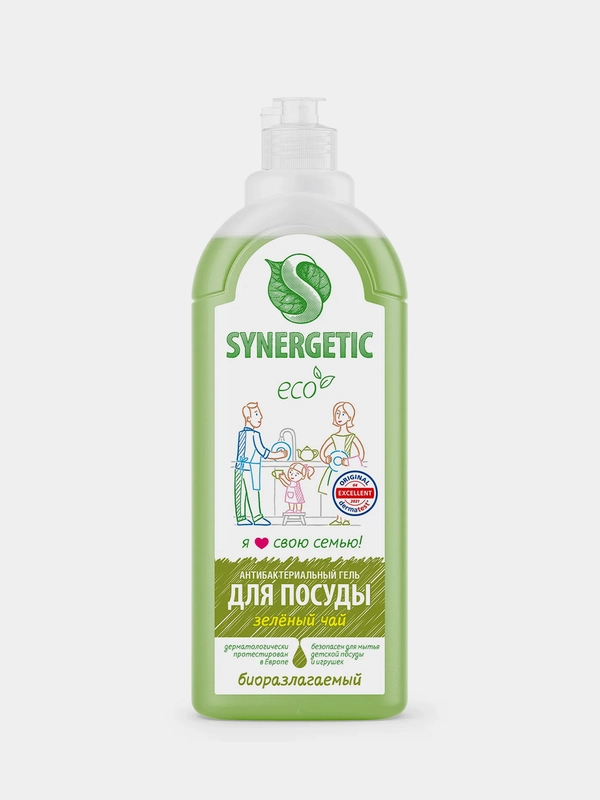 Средство для мытья посуды и детских игрушек SYNERGETIC "Зеленый чай", 1 л