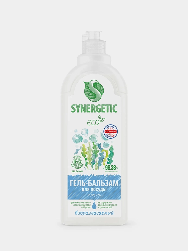 Гель-бальзам для мытья посуды и детских игрушек SYNERGETIC "Pure 0%", 1 л