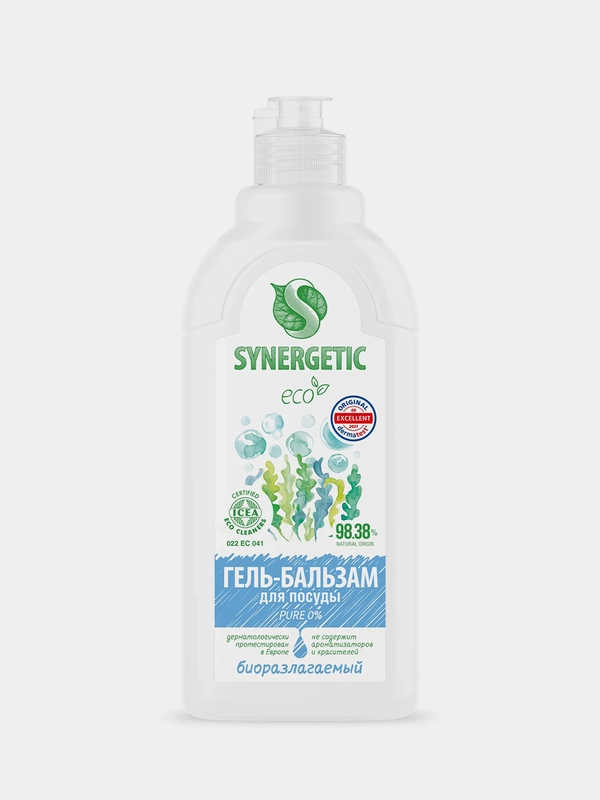 Гель-бальзам для мытья посуды SYNERGETIC "PURE 0%", 0,5 л