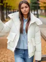 Молочный куртка женская демисезонная, осень, весна, зима, укороченная
