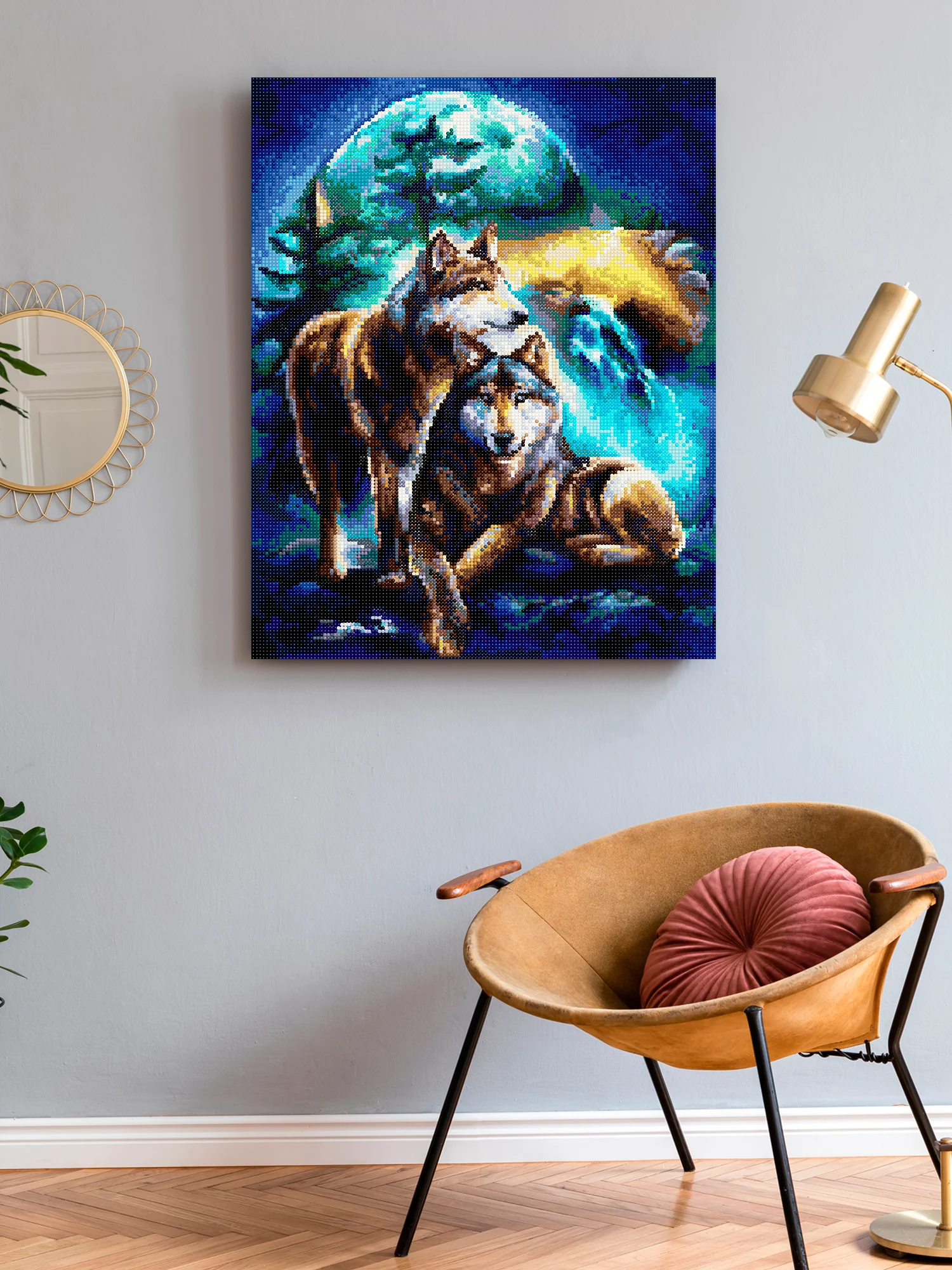 Волки в лунной ночи Алмазная мозаика на подрамнике 40х50 "Art on Canvas"