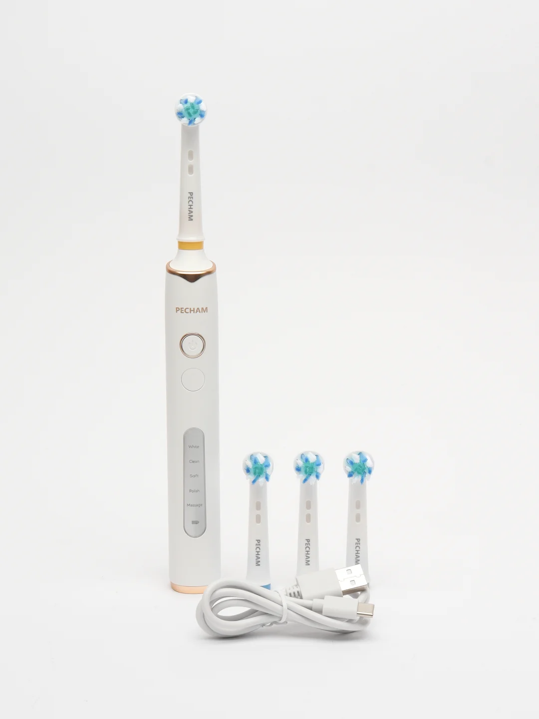 Белый электрическая зубная щётка PECHAM Oral Care, 5 режимов, 4 насадки, отбеливающая