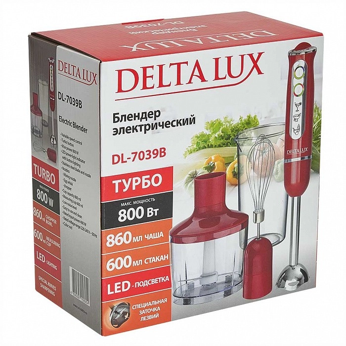 Блендер DELTA LUX DL-7039B, 800 Вт, с чашей погружной