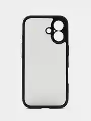 Черный чехол для Apple iPhone 16 пластиковый с силиконом Rosco противоударный с защитой камер