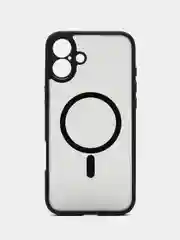 Черный чехол MagSafe для iPhone 16 Plus пластиковый с силиконом ROSCO противоударный с магнитом