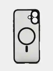 Черный чехол MagSafe для iPhone 16 Plus пластиковый с силиконом ROSCO противоударный с магнитом