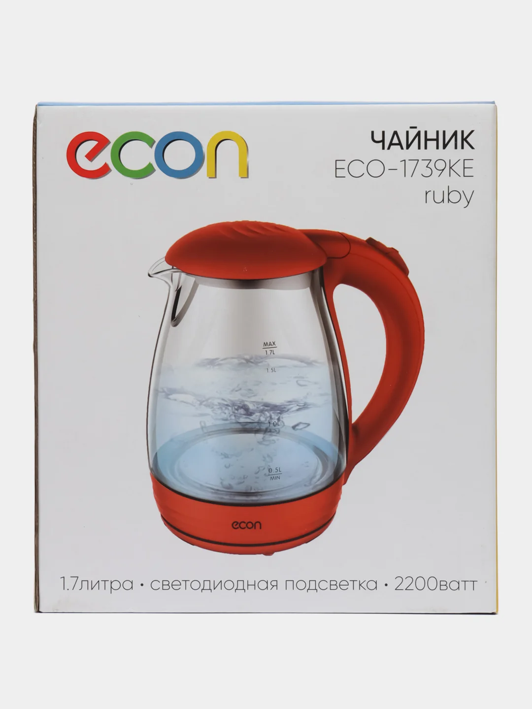 Чайник ECON ECO-1739KE ruby (стекло) 1,7 л (красный) 2200 Вт