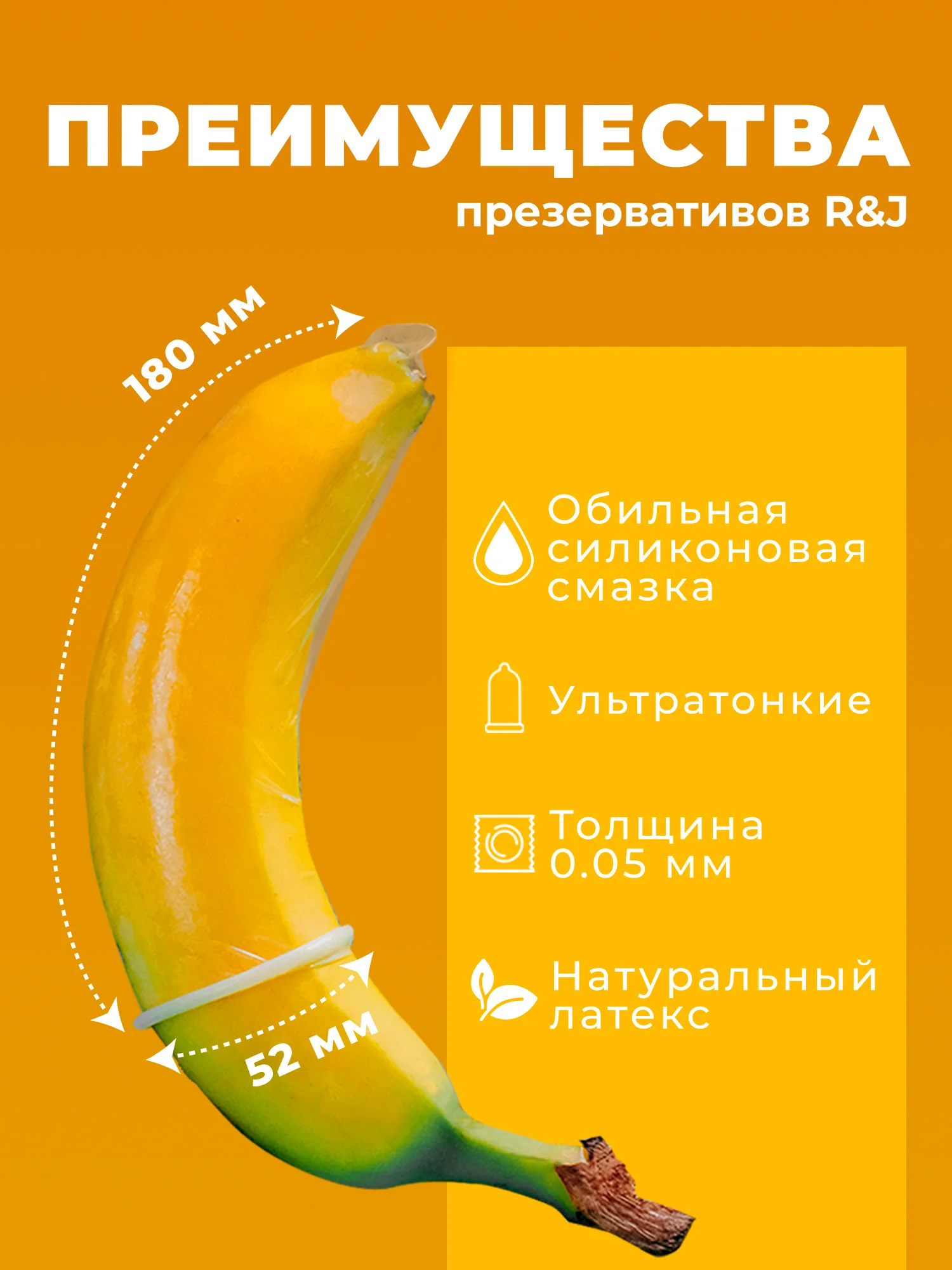 Желтый презервативы R and J из натурального латекса, 10 шт