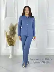 Голубой костюм женский брючный, лапша, большие размеры