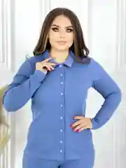 Голубой костюм женский брючный, лапша, большие размеры