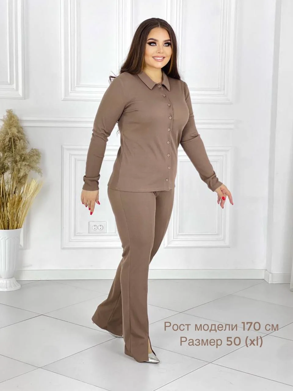 Голубой костюм женский брючный, лапша, большие размеры