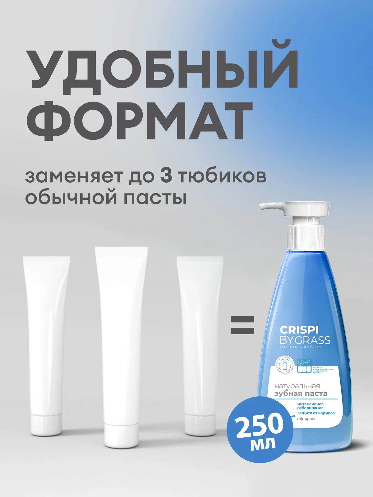 Отбеливающая зубная паста с дозатором Crispi, 2 шт, 500 мл