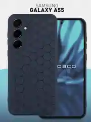 Темно-синий чехол "Соты" для Samsung Galaxy A55 5G силиконовый ROSCO матовый с бортиком- защитой камер