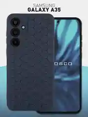 Темно-синий чехол "Соты" для Samsung Galaxy A35 5G силиконовый ROSCO матовый с бортиком- защитой камер