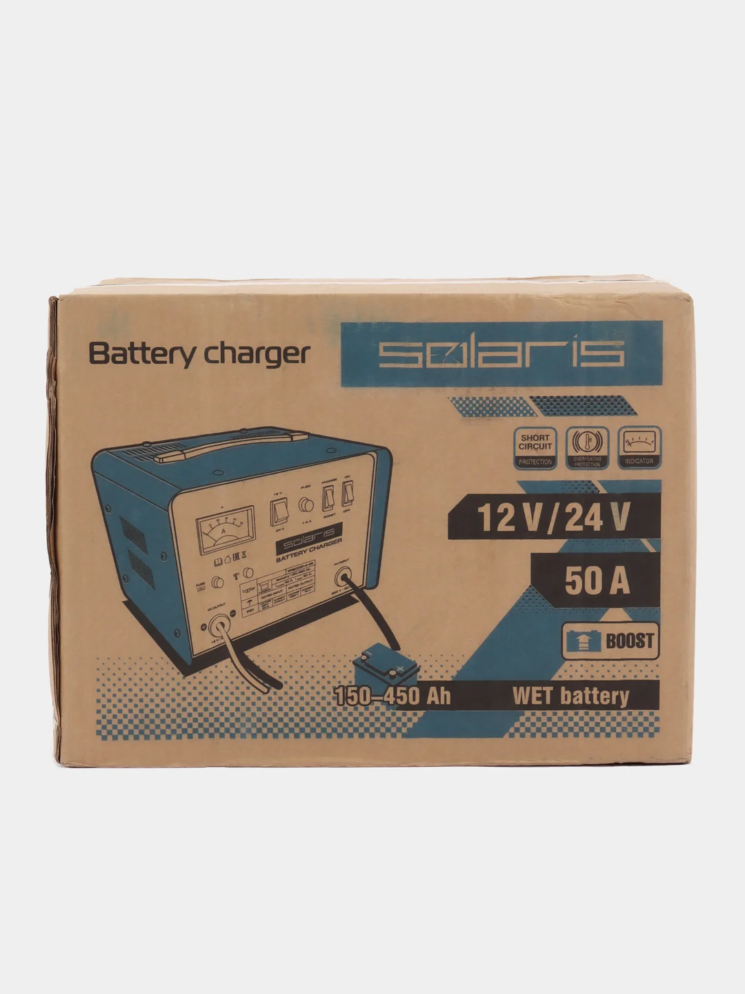 Синий зарядное устройство Solaris CH-502 (12 В / 24 В; 50 А; 150 - 450 А*ч; BOOST)