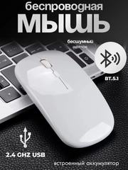 Мышь компьютерная , бесшумная, беспроводная, ультратонкая, 2.4 GHz, Bluetooth, USB зарядка