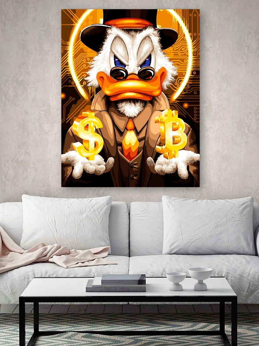 Скрудж Макдак с биткоином и долларом Картина по номерам с подрамником 40х50 "Hobby Paint"