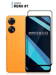 Стекло для Oppo Reno 8T 4G защитное ROSCO прозрачное с олеофобным покрытием, черной рамкой