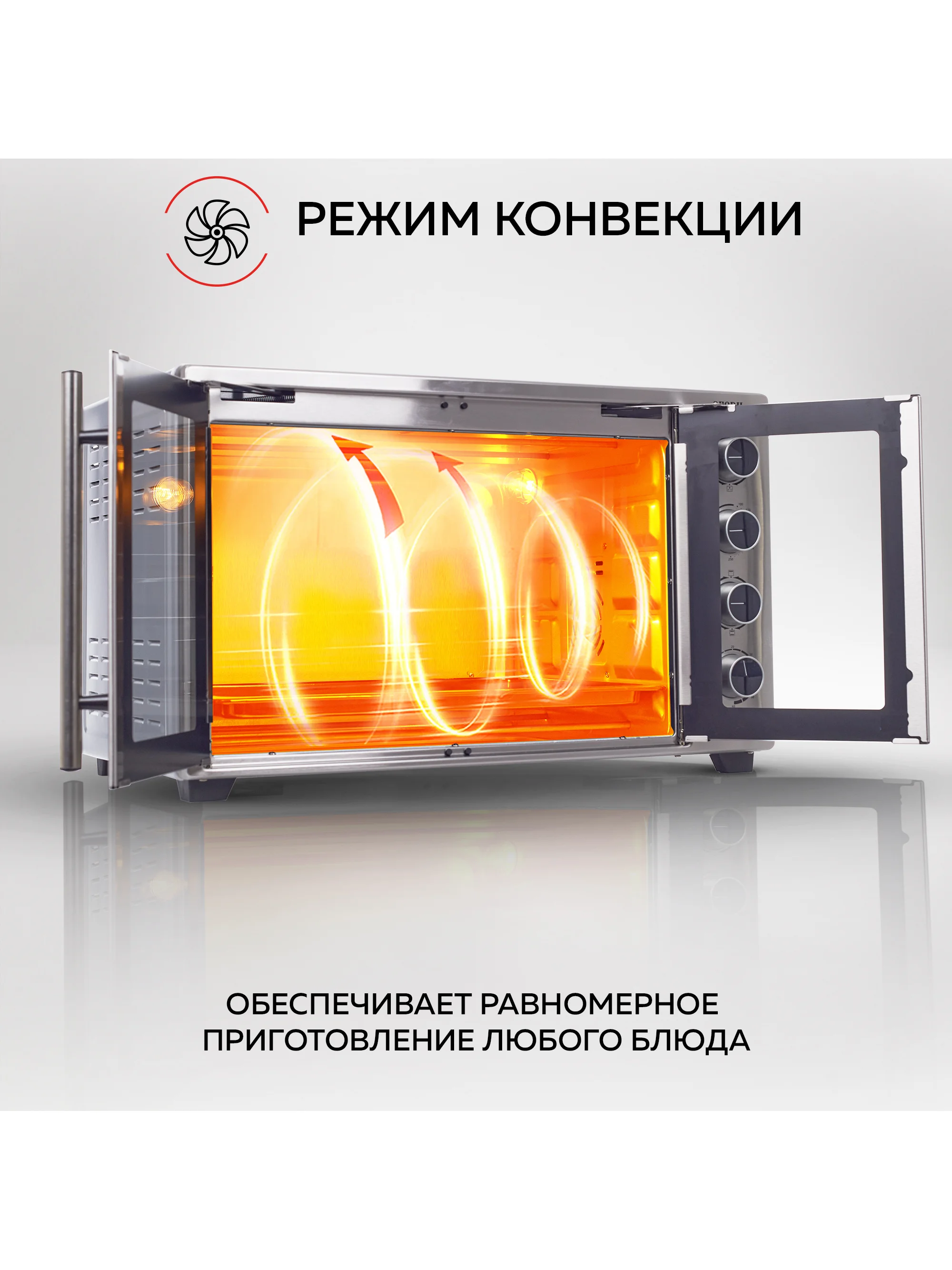 Многофункциональная мини-печь GFGRIL GFO-90, 60 л, 2000Вт, вертел, шашлычница, 2 дверцы
