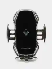 Хром автомобильный держатель для телефона с беспроводной зарядкой и авто креплением А5