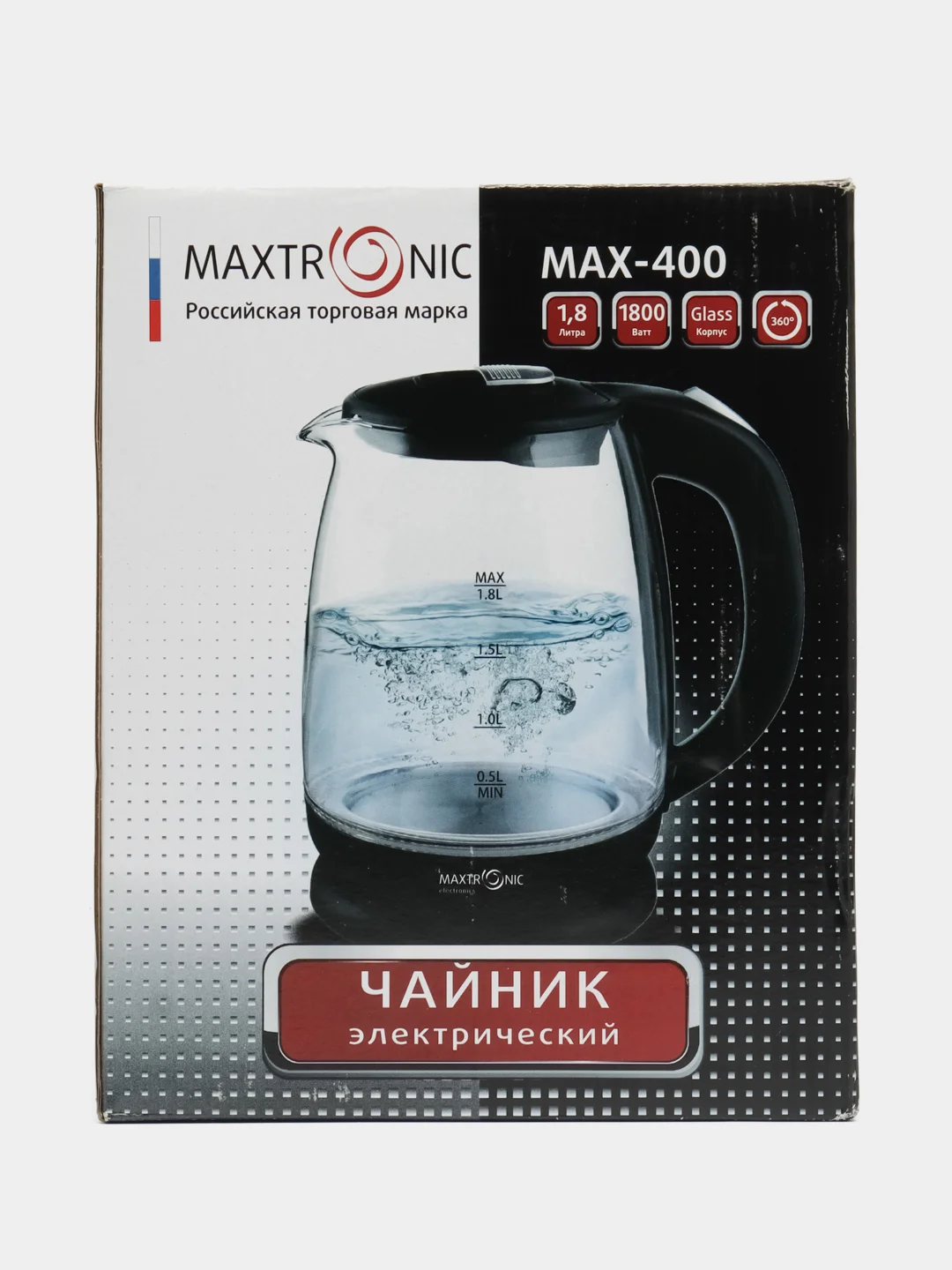 Чайник MAXTRONIC MAX-400 1,8 л (черный) 1800 Вт LED подсветка защита от включения без воды