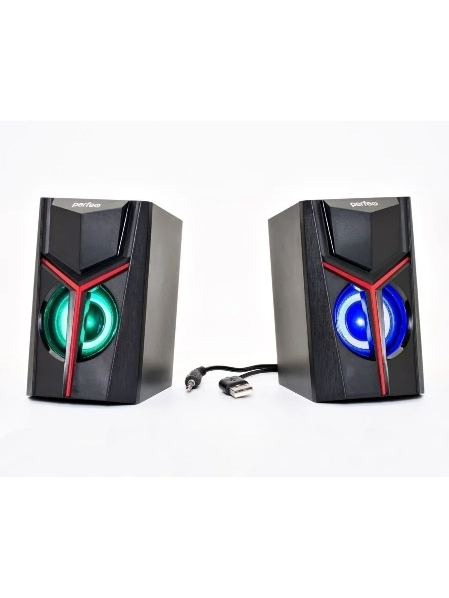 Колонки Perfeo "TRIAL", 2.0, 2х3 Вт, USB, Game Design, LED-подсветка, чёрный