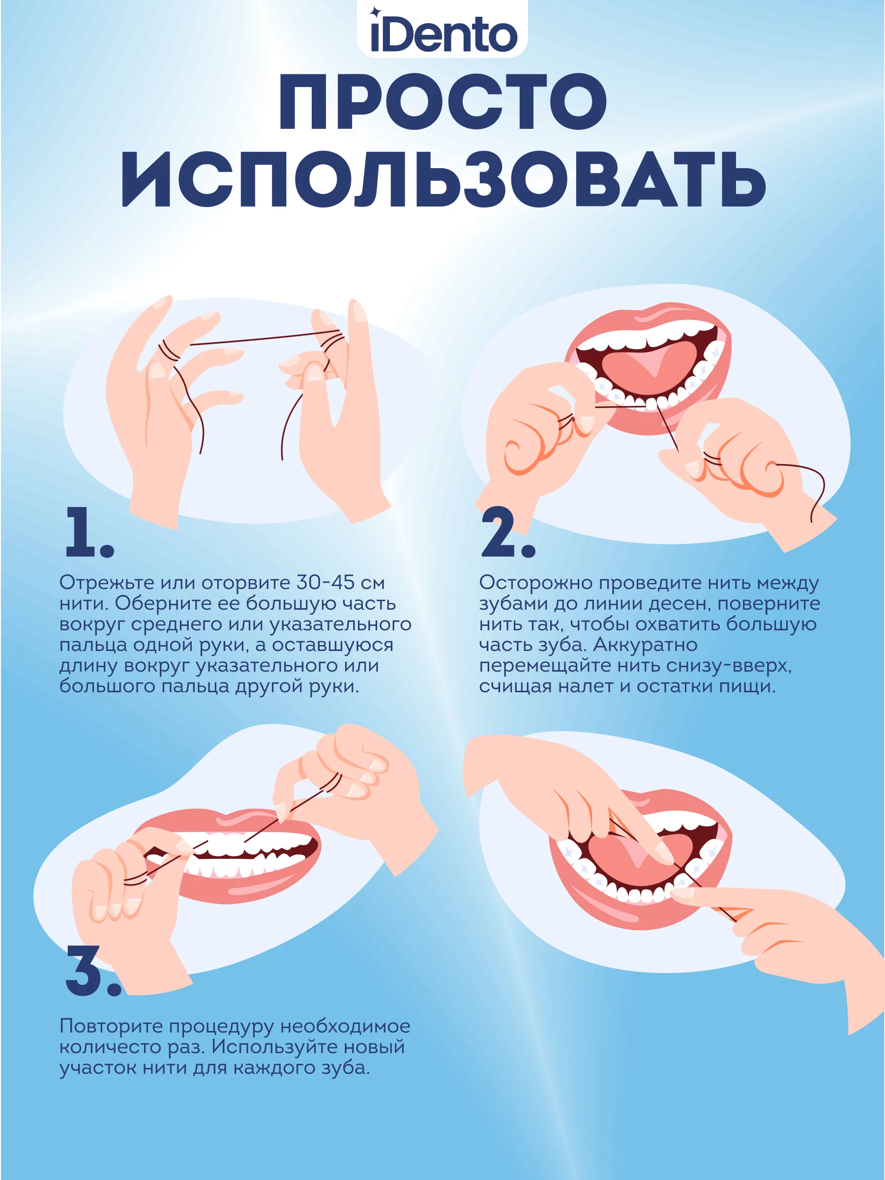 Зубная нить iDento вощеная тонкая, 50 м